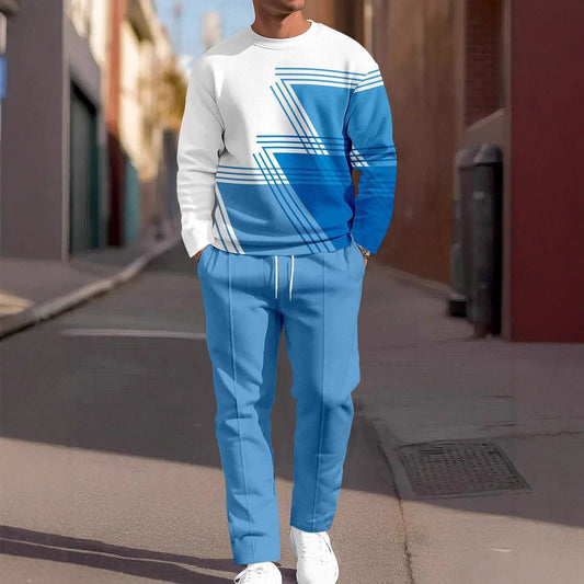 Men's Round Neck Loose Sweatshirt And Sweatpants Set by GJG Denim