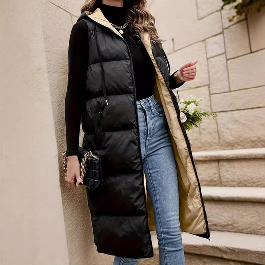 French Zipper Diagonal Pocket Hoodie With Drawstrings Vest by GJG Denim