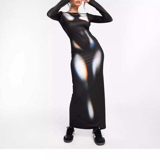 Fashion Women's Printed Wear Long Sleeve Narrow Dress by GJG Denim