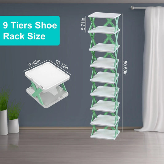 1Pc 9Tier Narrow Entryway Shoe Rack Plastic Vertical Shoe Organizer Space Saving Free Standing by GJG Denim