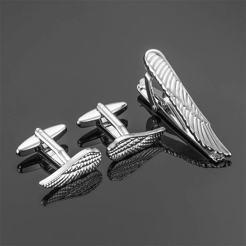 Gold Silver Black Square Brushed Tie Clip And Cufflinks by GJG Denim