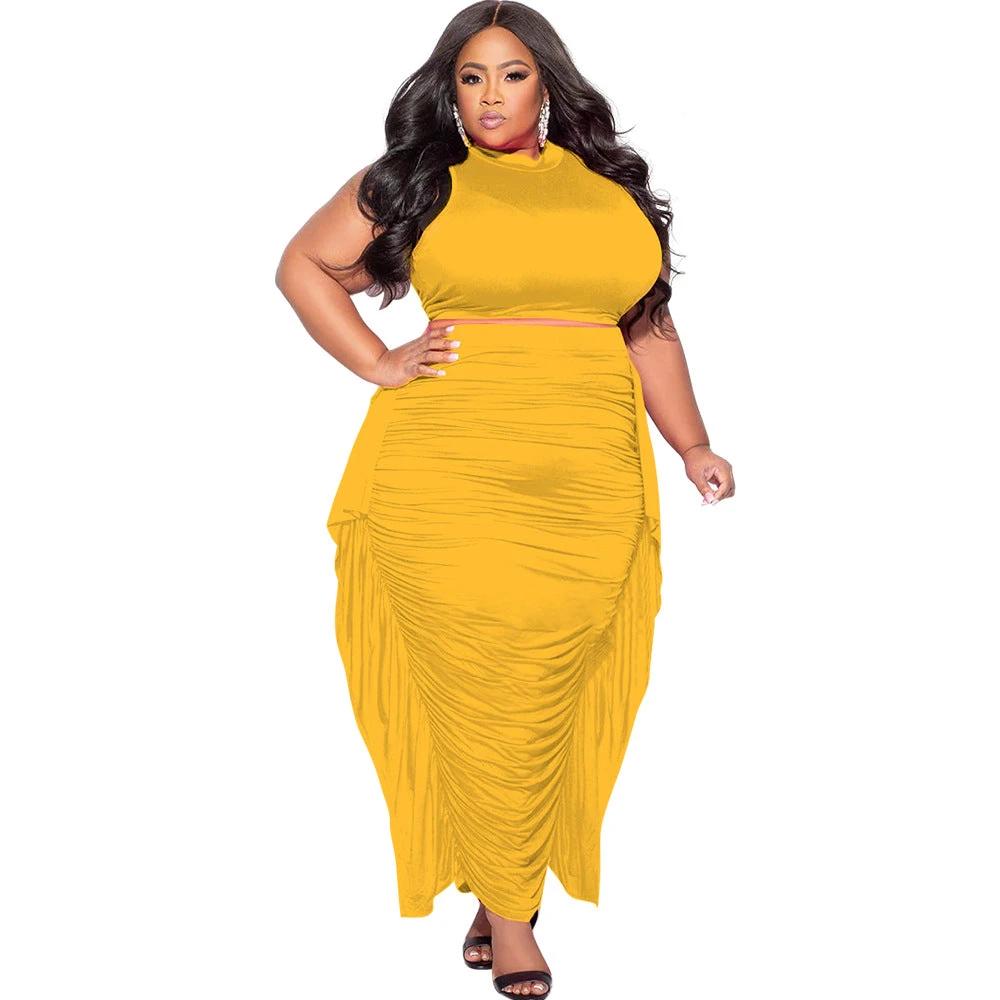 Women's Sexy Bodycon Tassel Sleeveless Plus-Size Two-Piece Set by GJG Denim