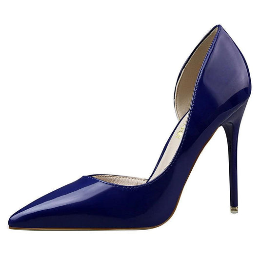 Womens Pumps Shoes Dorsay High Heels Pointed Toe Patent Leather by GJG Denim