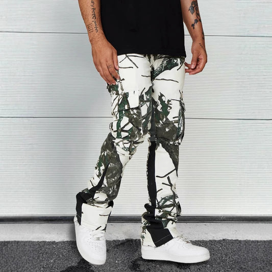 Men's Relaxed-fit Casual Straight-leg Pants With A Leaf And Camouflage Print by GJG Denim