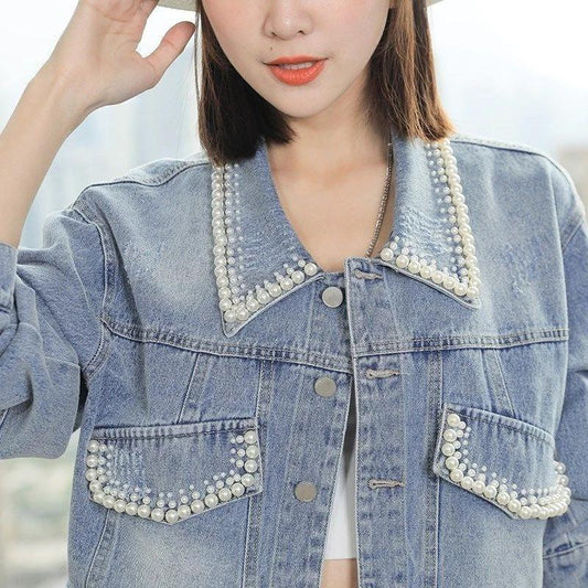 Women's Trendy Loose Petite Short Denim Jacket by GJG Denim