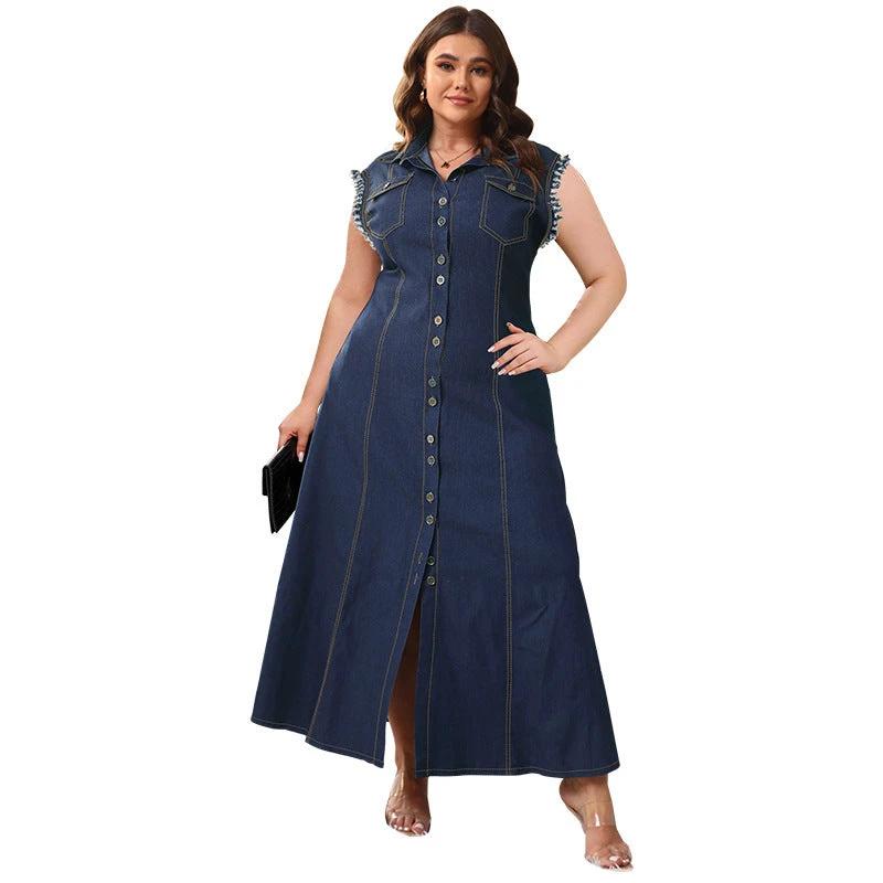 Button Cardigan Denim Long Dress For Women by GJG Denim