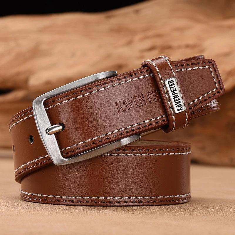 Men's Simple And Versatile Leather Cowhide Belt by GJG Denim