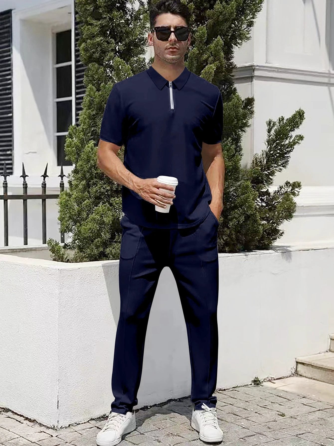 Lightweight Zip Front Pants And Short Sleeve Shirt Set by GJG Denim