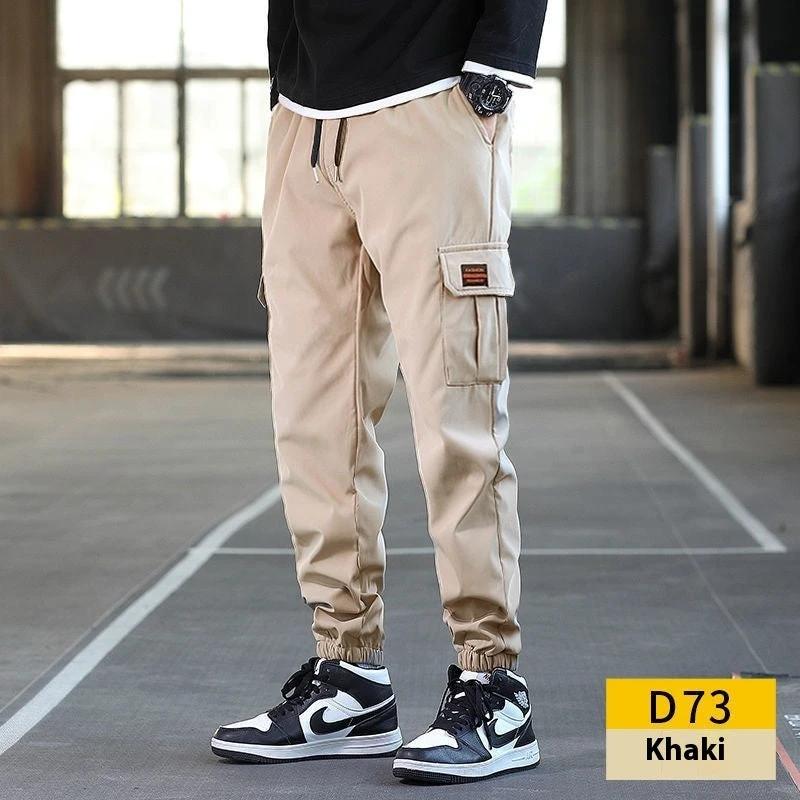 Men's Loose All-match Multi-pocket Wear-resistant Solid Color Ankle Banded Cargo Pants by GJG Denim