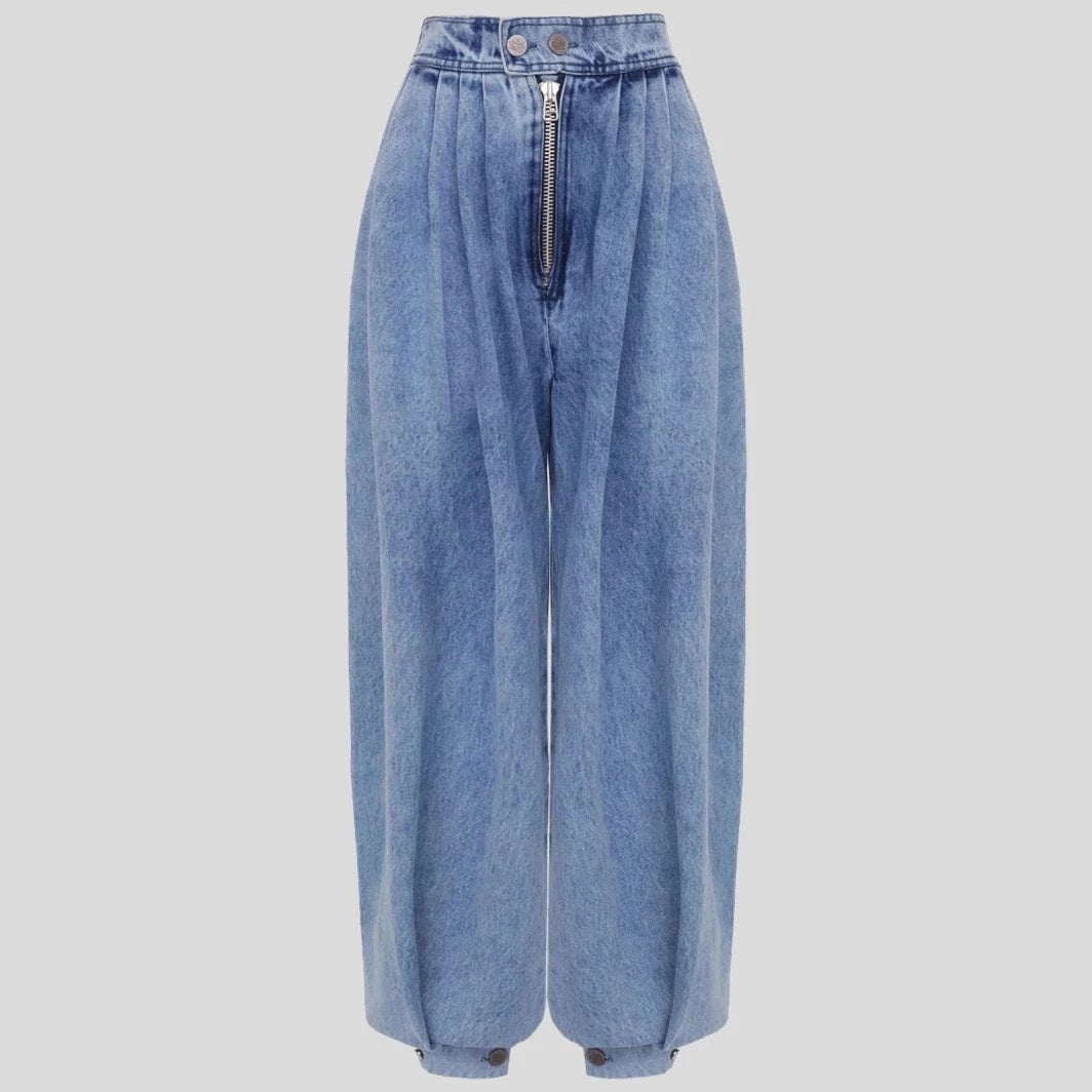 High Waist Zipper Denim Loose Harem Pants by GJG Denim