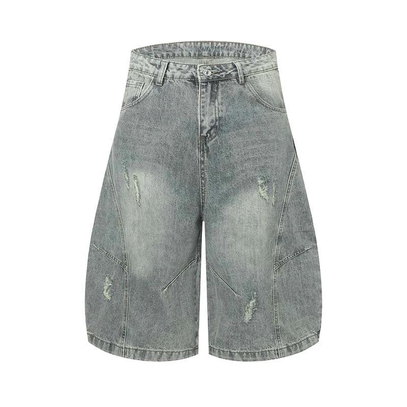 Men's Distressed Washed Denim Shorts by GJG Denim