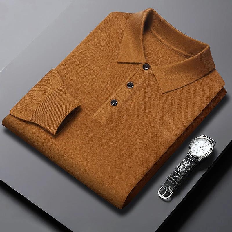 Men's Polo Knitted Long Sleeve Shirt by GJG Denim
