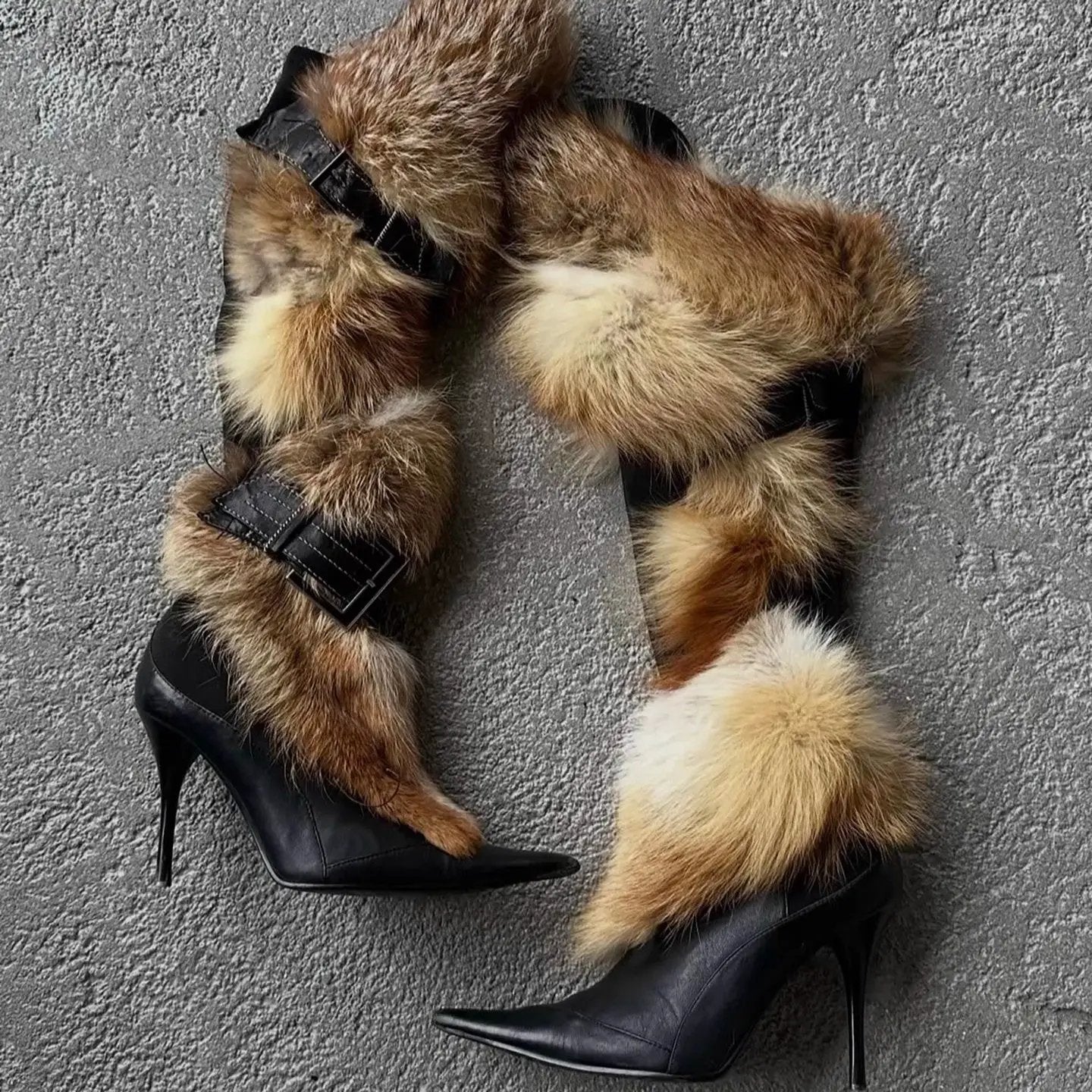 Trendy Y2K-style Fluffy Stiletto Thigh-high Boots by GJG Denim