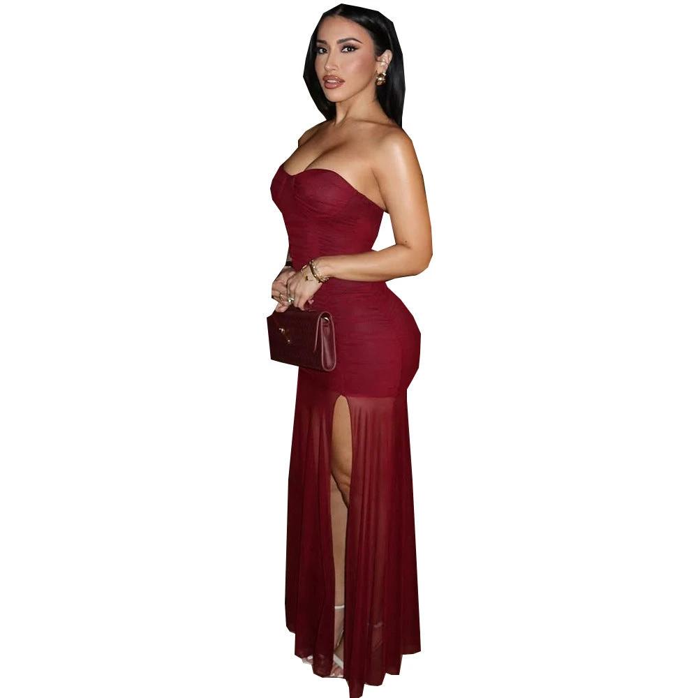 Summer Backless Milk Silk Sleeve Sleeveless Mesh Dress Women by GJG Denim