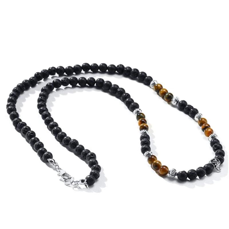 Volcanic Rock Black Matte Ethnic Style Necklace For Men by GJG Denim
