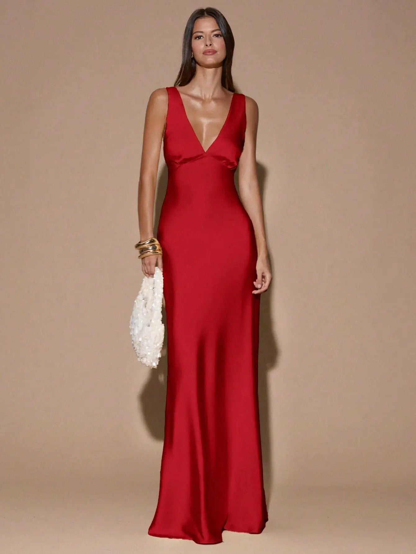 Sexy Backless V-neck Satin Maxi Dress by GJG Denim