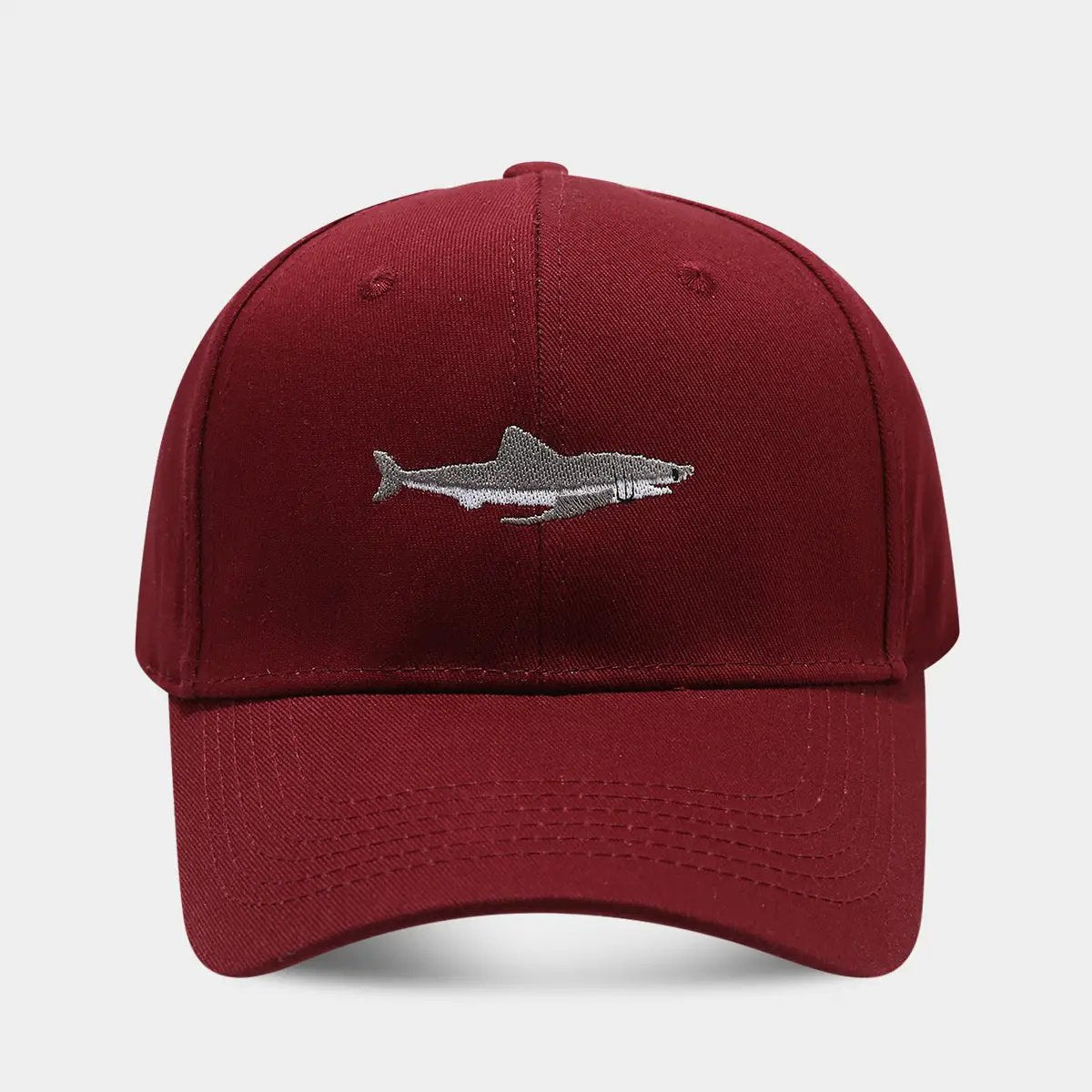 Solid Color Curved Brim Cotton Hard Top Shark Embroidered Baseball Cap For Men by GJG Denim