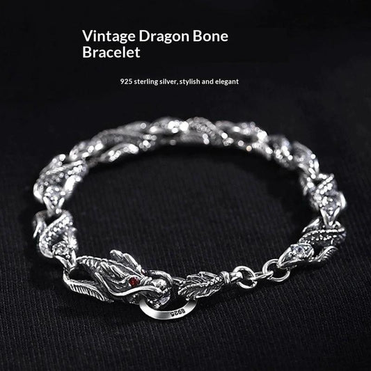Men's 925 Sterling Silver Dragon Bone Bracelet by GJG Denim