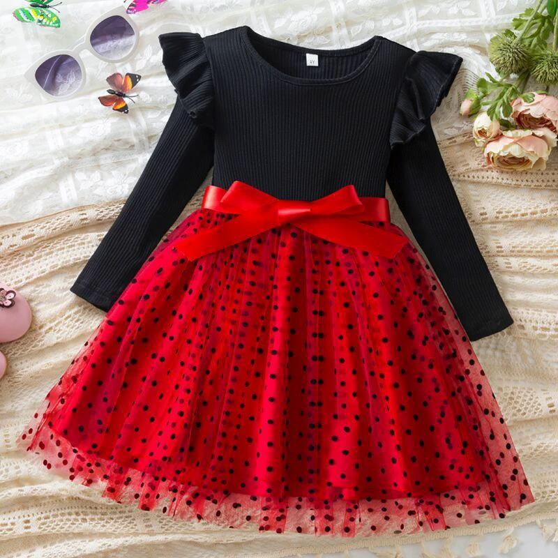 Long Sleeve Dress Dot Mesh Girl by GJG Denim