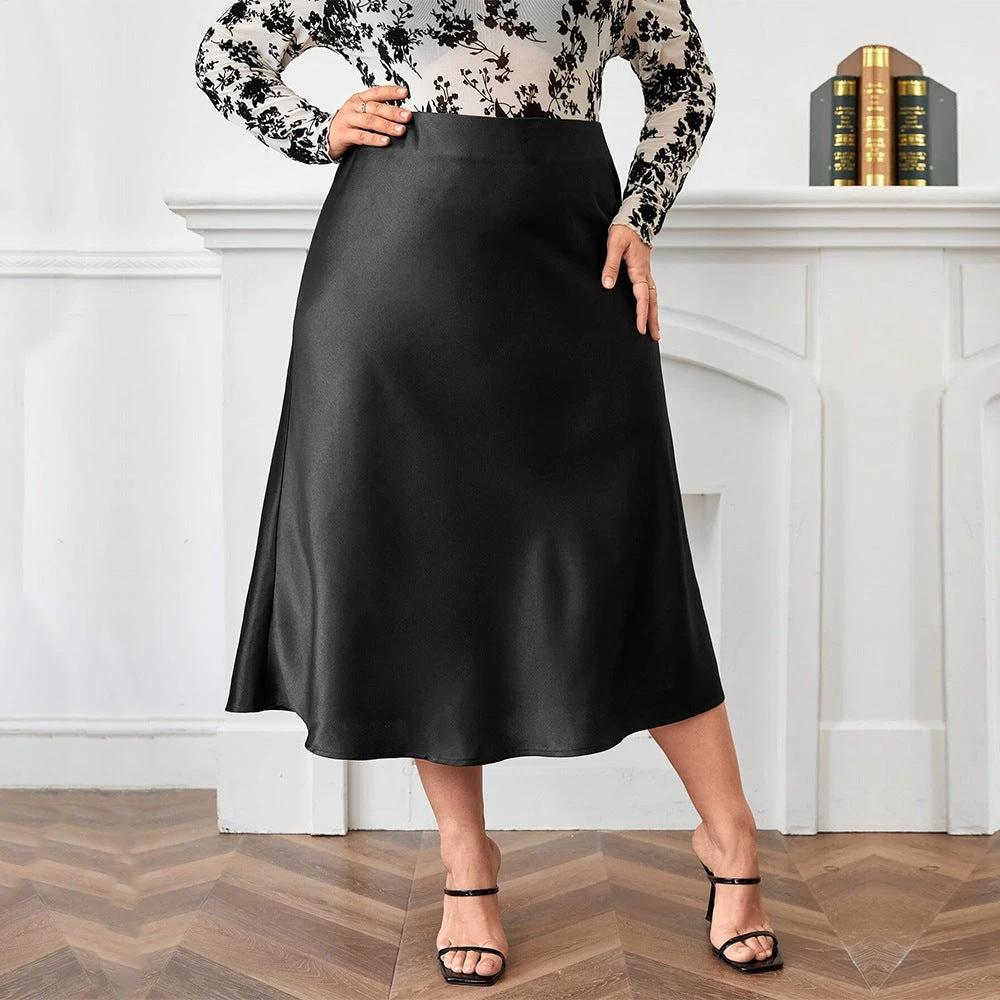 High Waist Zipper Large Hem Satin Satin Temperament Skirt by GJG Denim