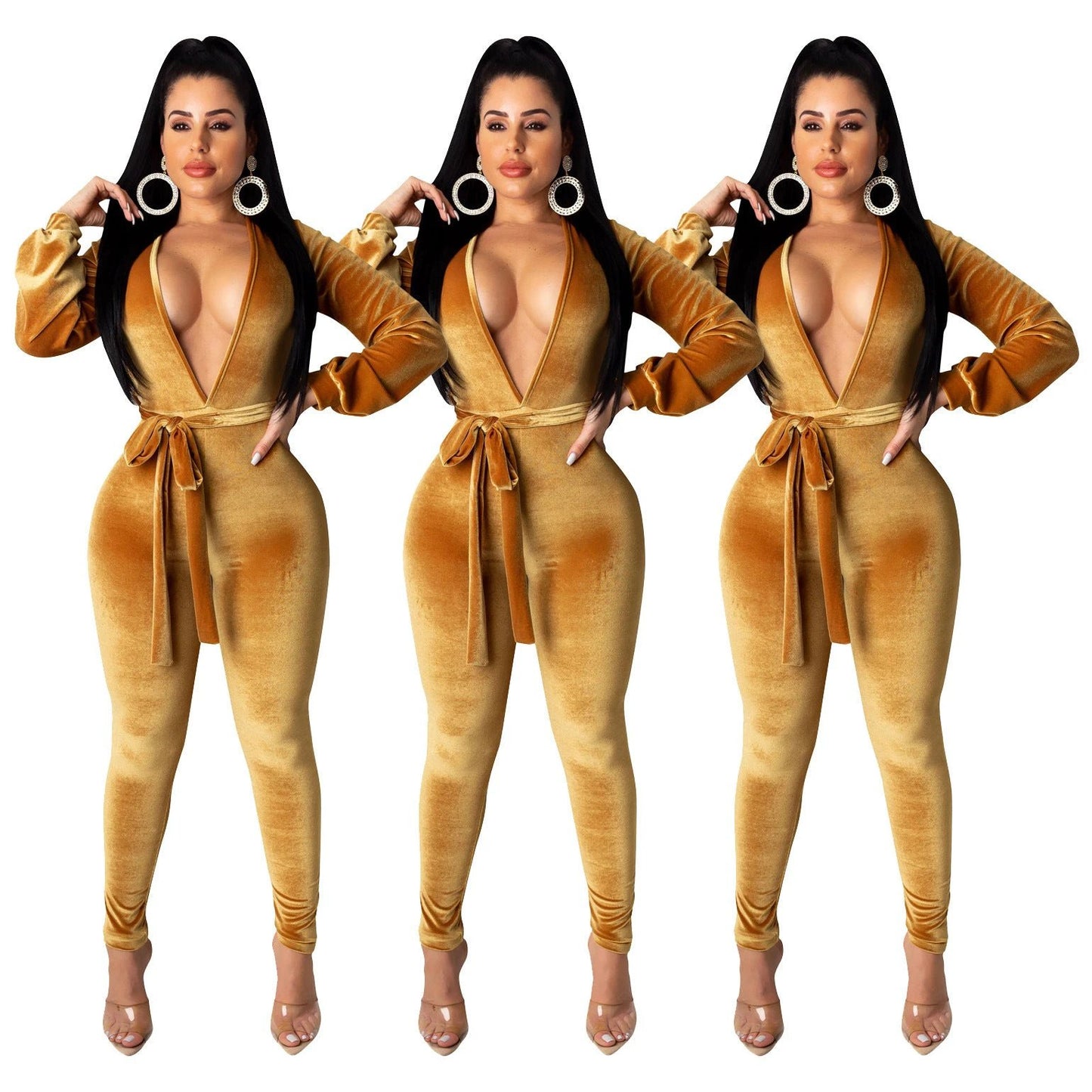 Sexy Fashion Solid Color Silver Fox Velvet Jumpsuit by GJG Denim