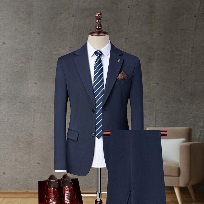 Men's Solid Color Business Casual Non-ironing Suit by GJG Denim