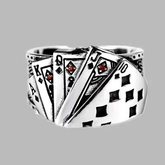 Vintage Adjustable Ring For Men Poker Pattern Ring by GJG Denim