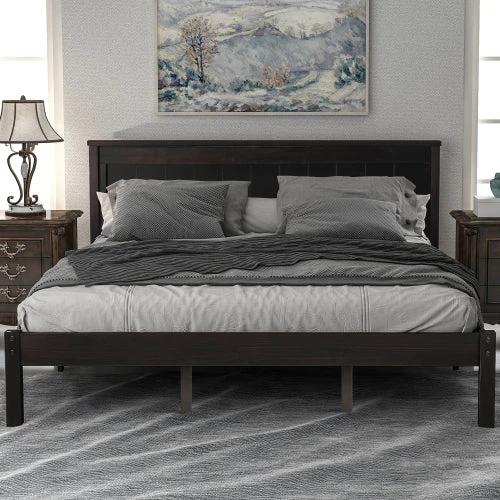 Platform Bed Frame With Headboard, Wood Slat Support, No Box Spring Needed, Queen,Espresso by GJG Denim