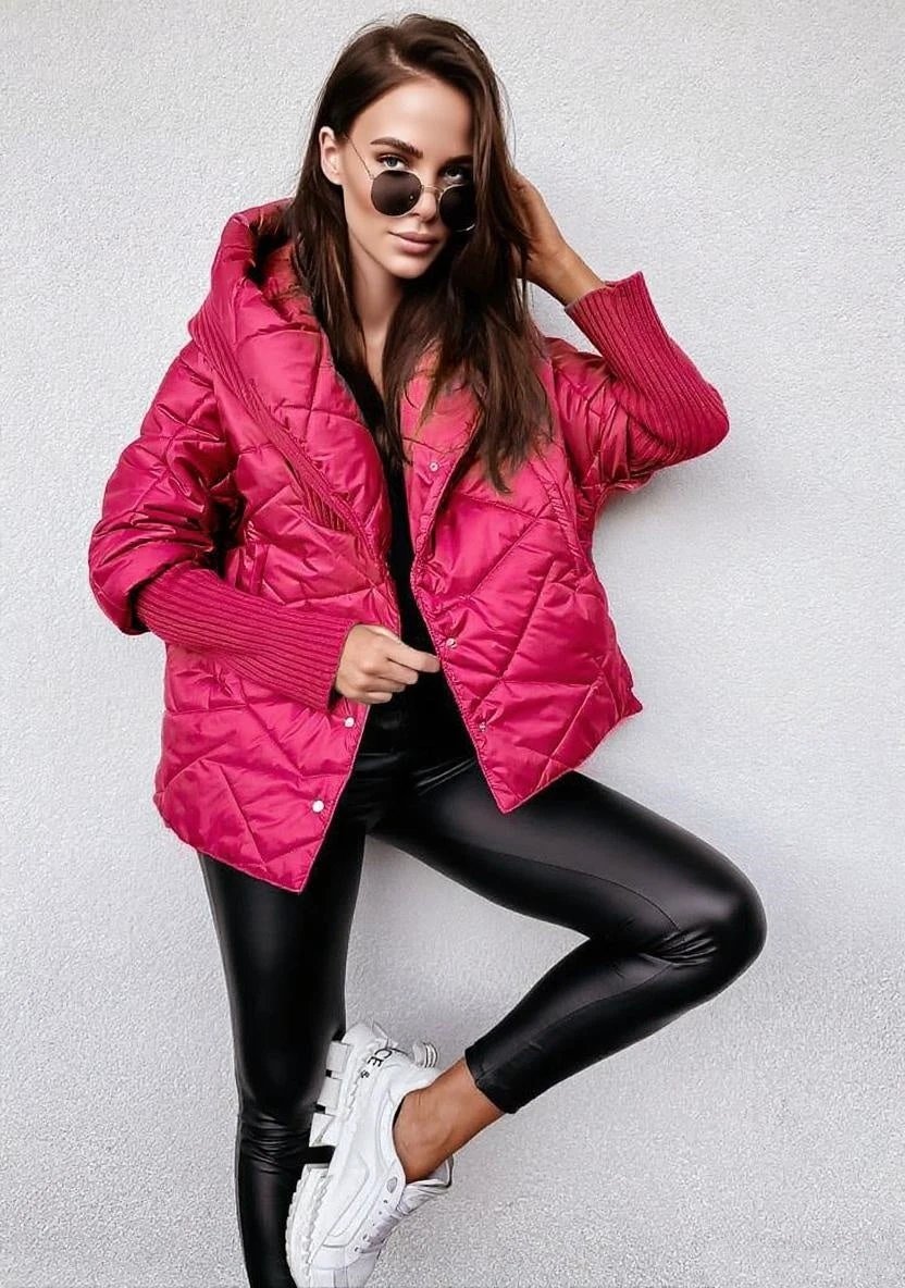 Women's Diamond Lattice Hooded Casual Long Sleeve Coat by GJG Denim