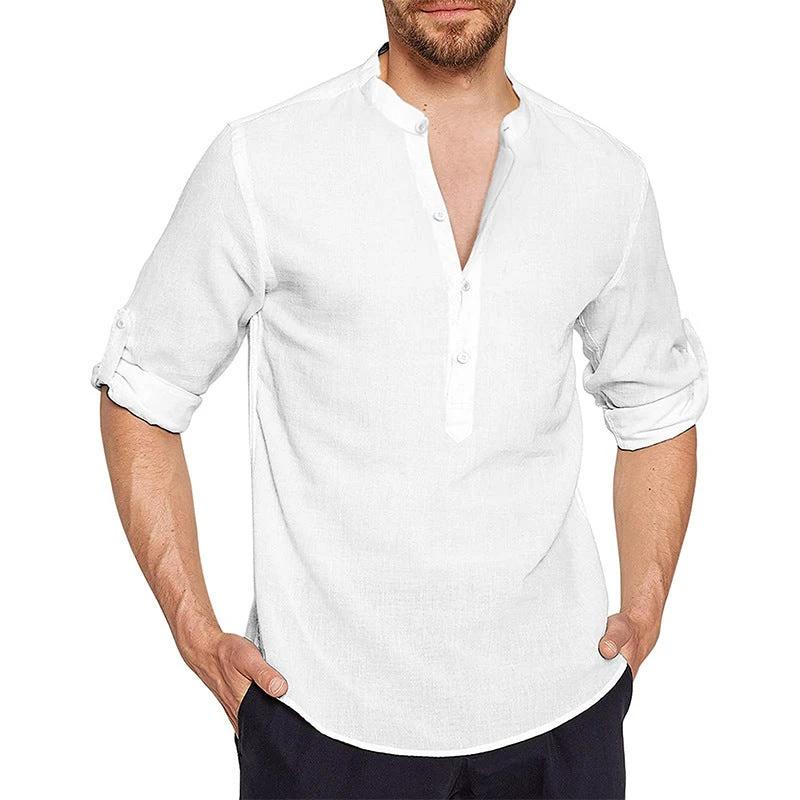 Men's Long Sleeve Cotton And Linen Shirt by GJG Denim