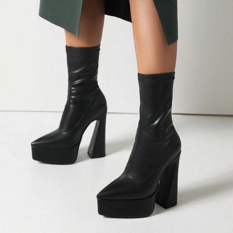 Women's Thick Heel Super High Heel Platform Booties by GJG Denim