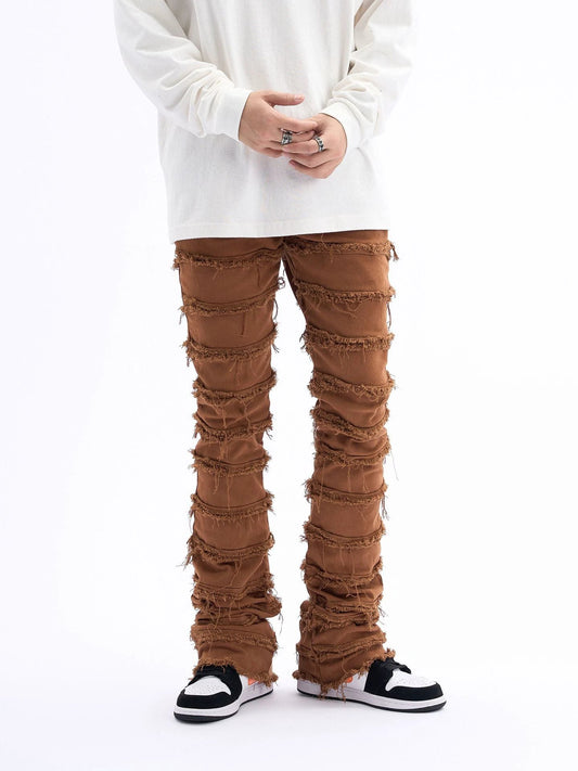Men's Heavy Work Splicing Slim Fitting Denim Trousers by GJG Denim