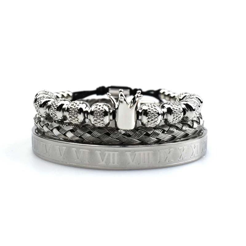 Men's Roman Royal Crown Charm Stainless Steel Adjustable Bracelet by GJG Denim