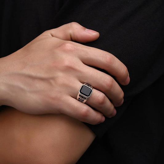 Retro-style Adjustable Black Ring For Men by GJG Denim