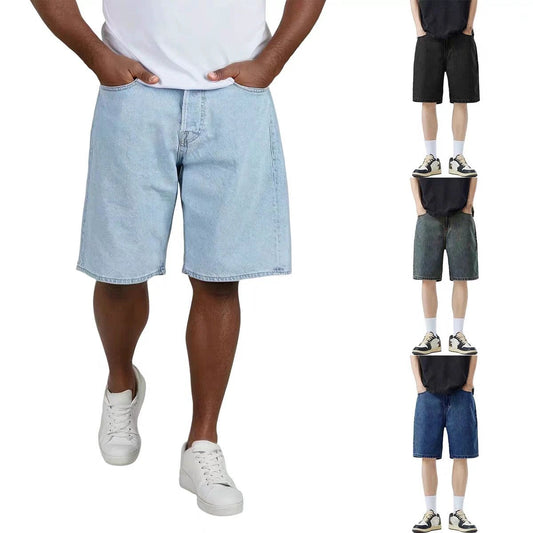 Loose-fitting Five-quarter-length Denim Shorts For Men by GJG Denim