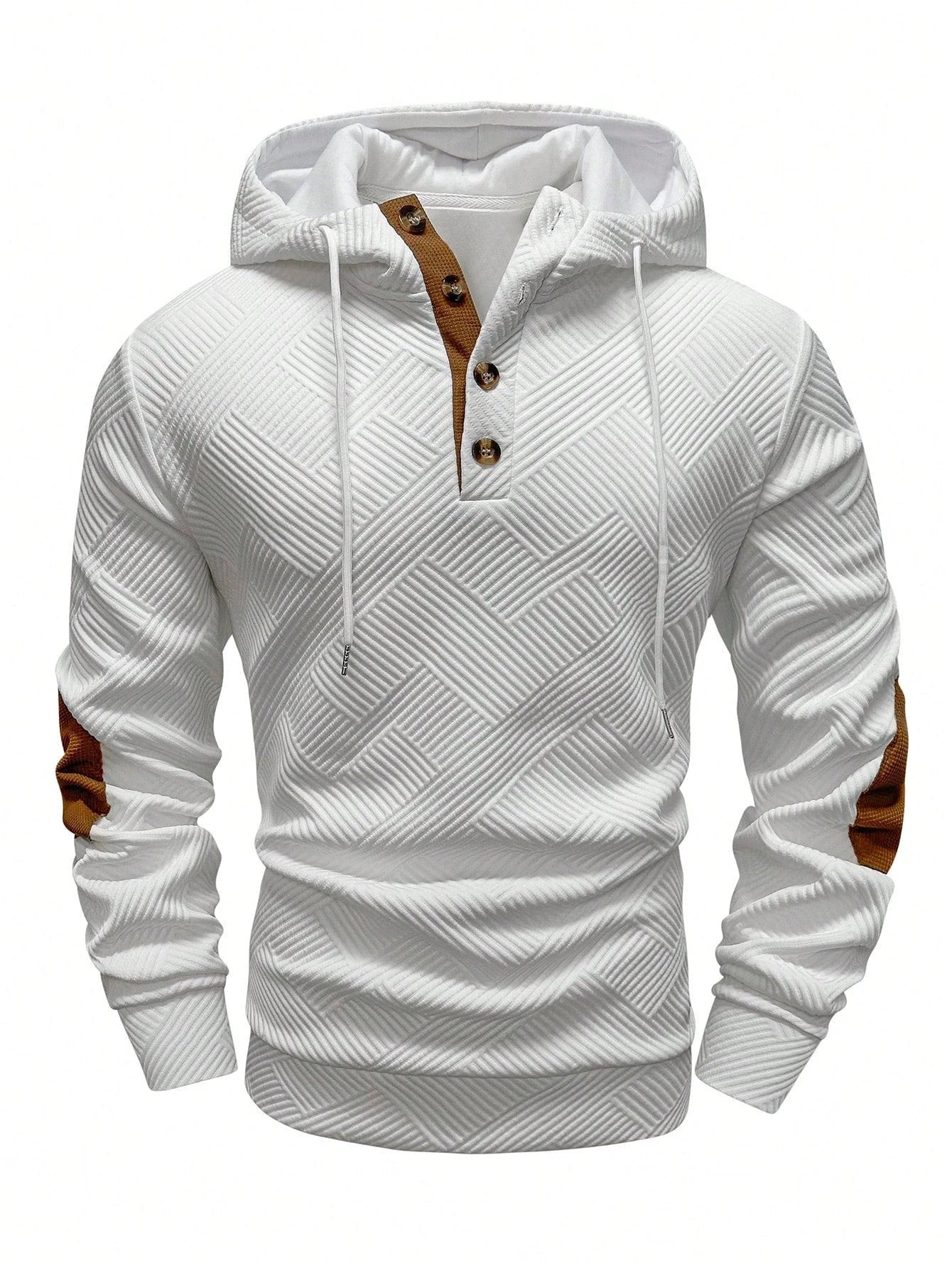 Men's Solid Color Loose Jacquard Hooded Sweater by GJG Denim