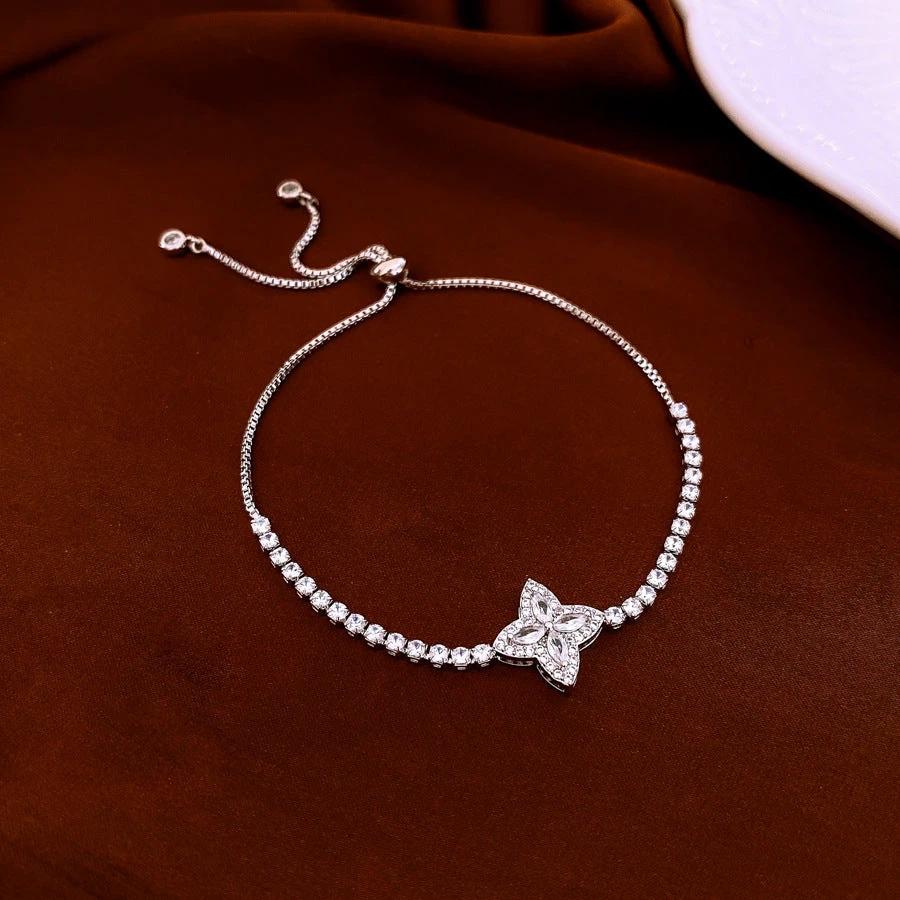 Elegant Zircon Four-petal Flower Bracelet by GJG Denim