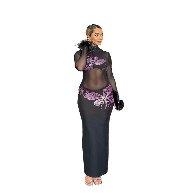 Butterfly Rhinestone Long Sleeve Dress by GJG Denim
