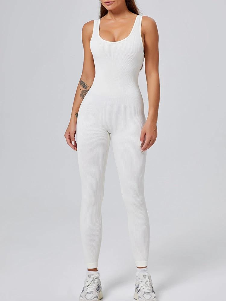 Threaded-knit Tummy-control Butt-lifting Form-fitting Breathable U-neck Bodysuit by GJG Denim