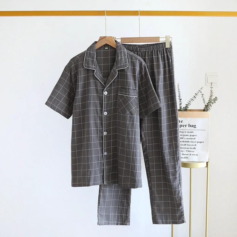 Single-line Plaid Pajamas For Men by GJG Denim
