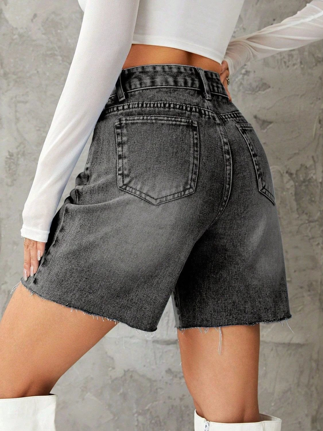 Frayed Hem Denim Shorts by Lady Ros