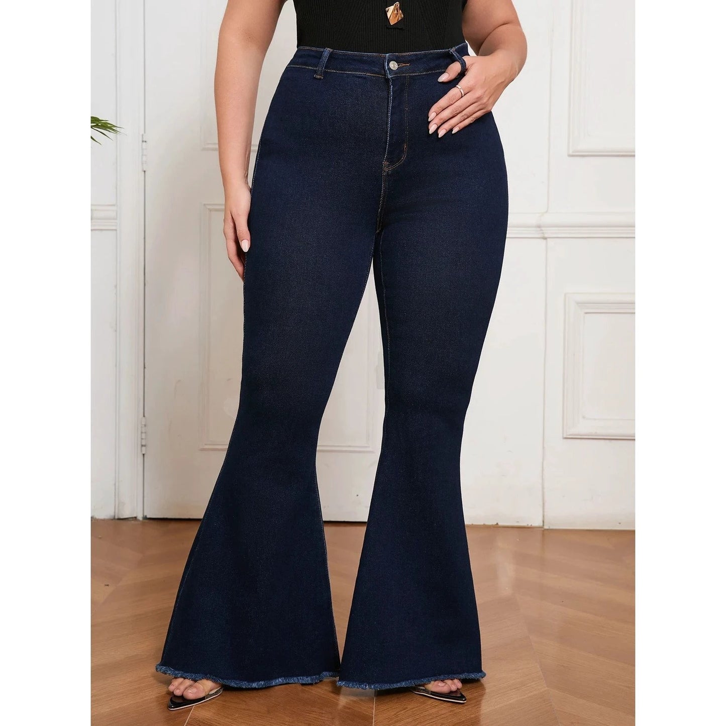 Curvy Fit High Waisted Flared Jeans For Women Plus Size Sret by GJG Denim