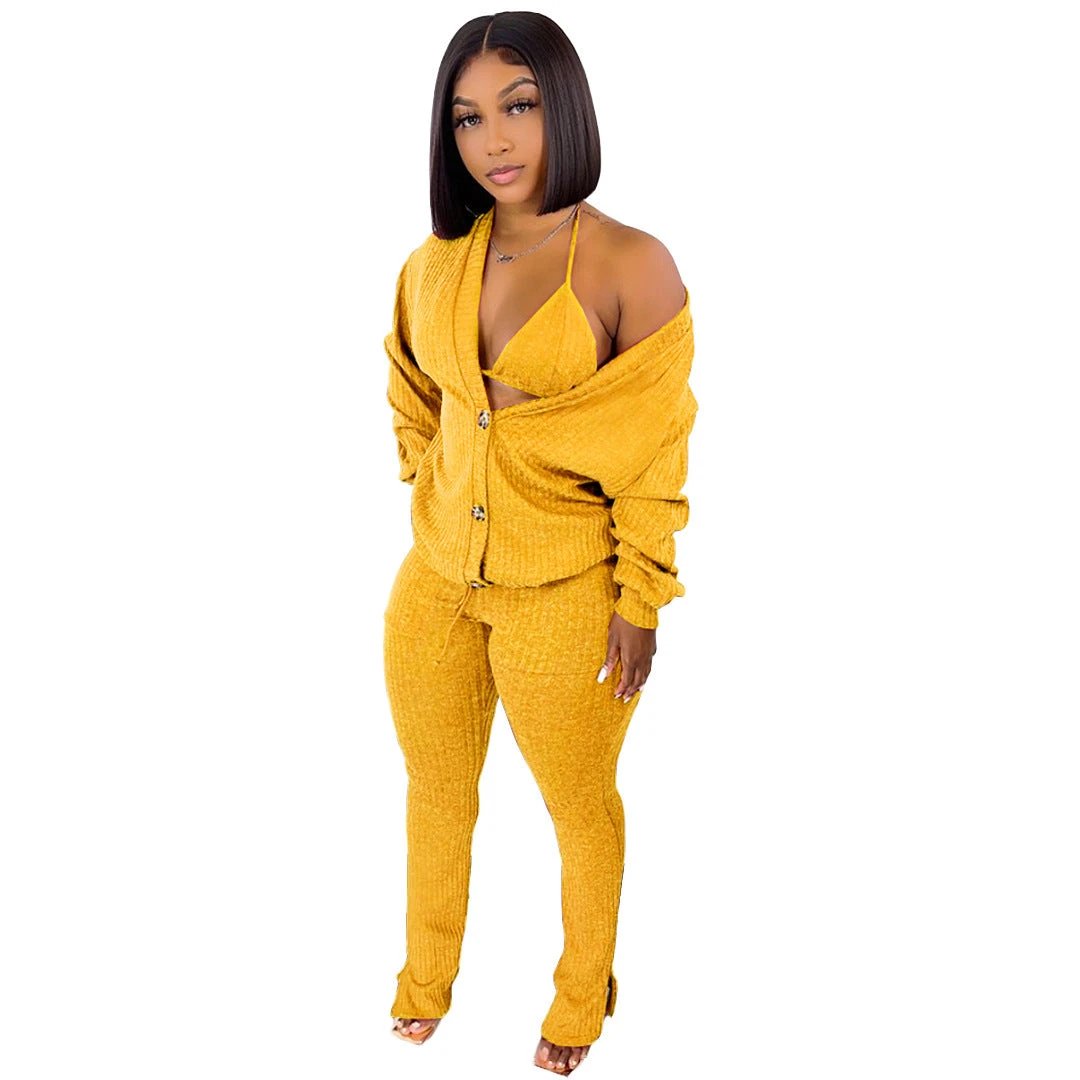 Sweater Coat Underwear Pocket 3-piece Set Suit by GJG Denim