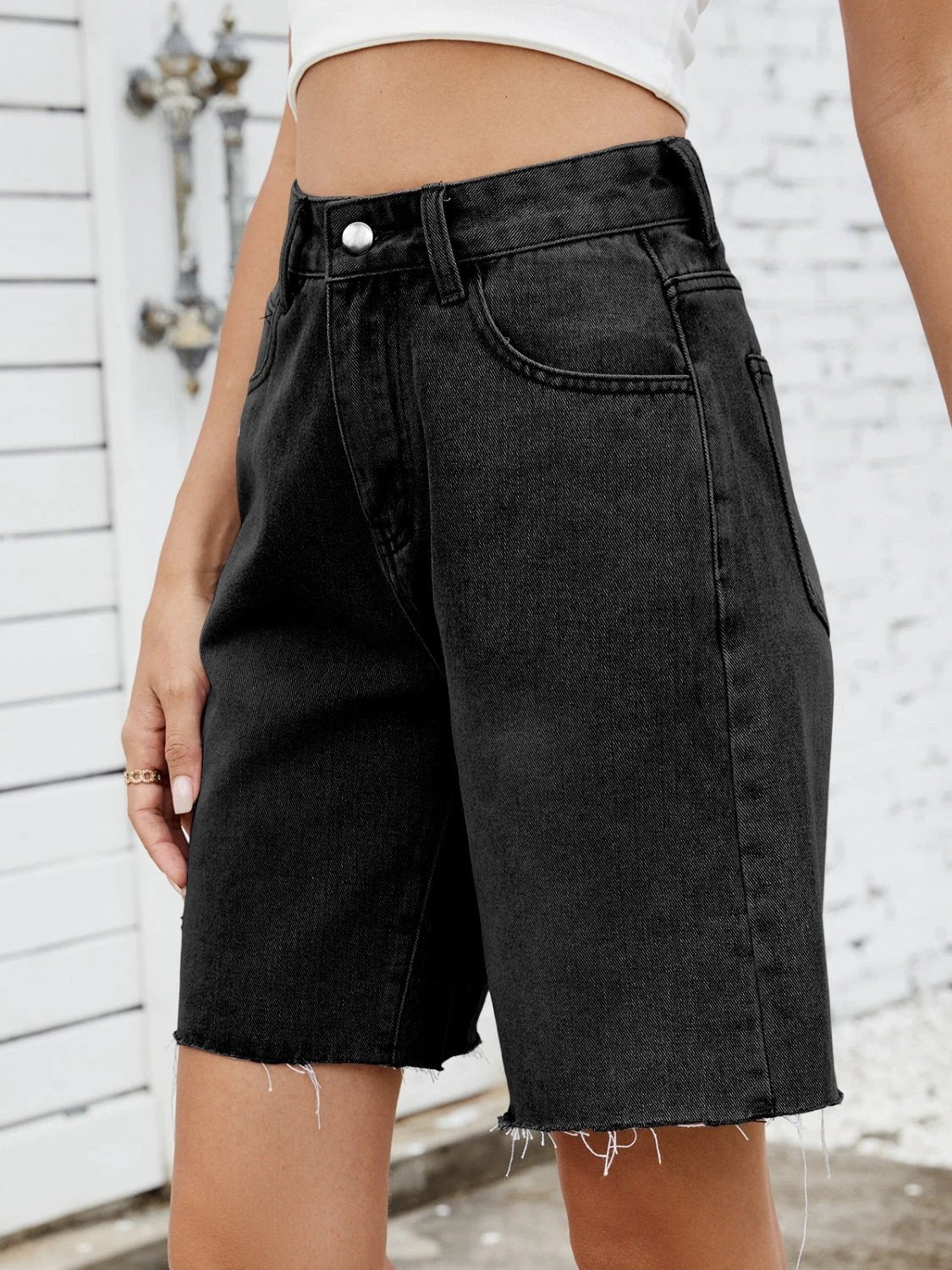 Washed Raw Hem Denim Shorts by Lady Ros