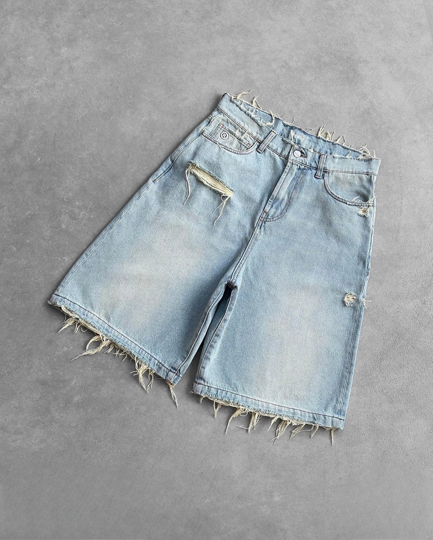 Men's Ripped Washed Denim Shorts by GJG Denim