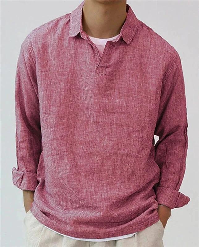 Men's Pullover Shirt Solid Color Long Sleeve Lapel Oversize Casual Top by GJG Denim