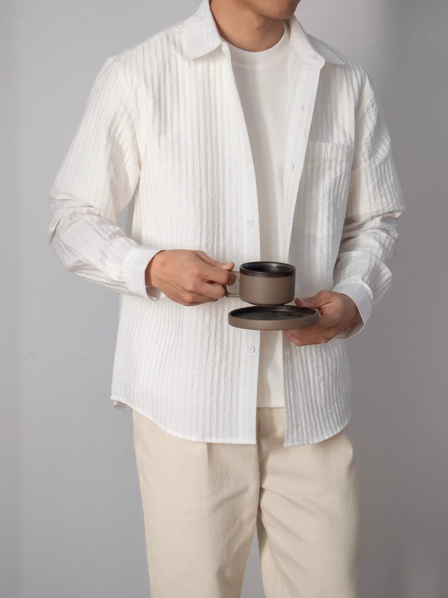 Japanese-style Wood-grain Textured Shirt Set by GJG Denim