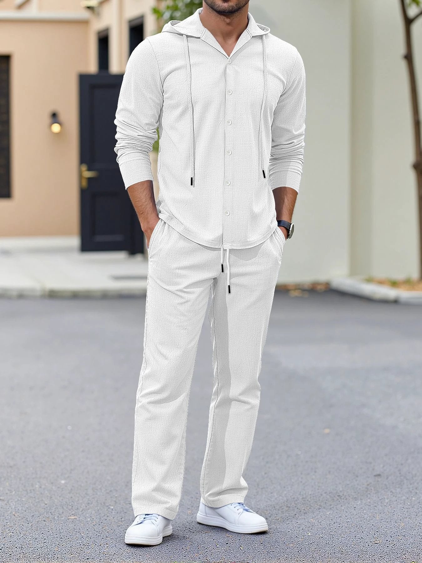 Men's Relaxed Fit Long Sleeve Suit With A Minimalist Design by GJG Denim
