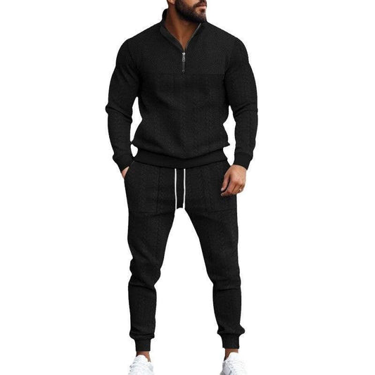 Men's Casual Fleece-lined Warm-up Zippered Track Pants Set by GJG Denim