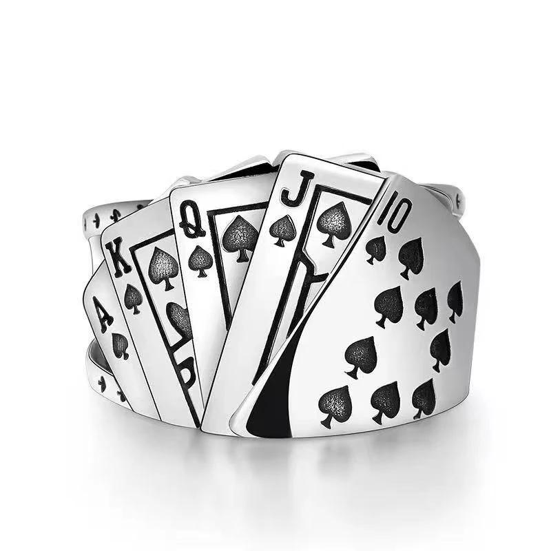 Vintage Adjustable Ring For Men Poker Pattern Ring by GJG Denim